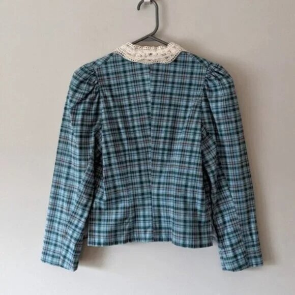 Vintage plaid prairie cottagecore peasant long sleeve blouse - Picture 2 of 5